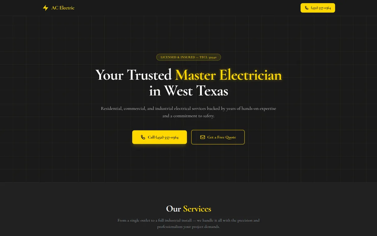 Homepage of the AC Electric website