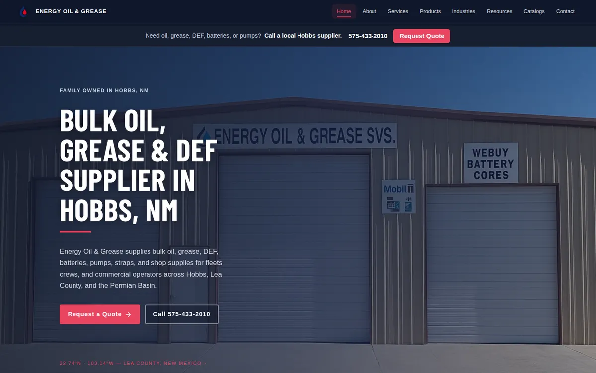 Homepage of the Energy Oil & Grease website