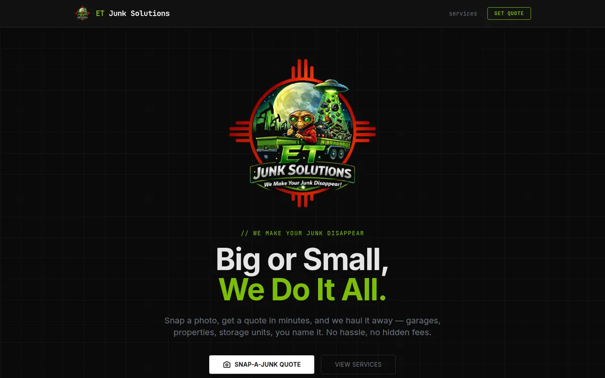 Homepage of the ET Junk Solutions website