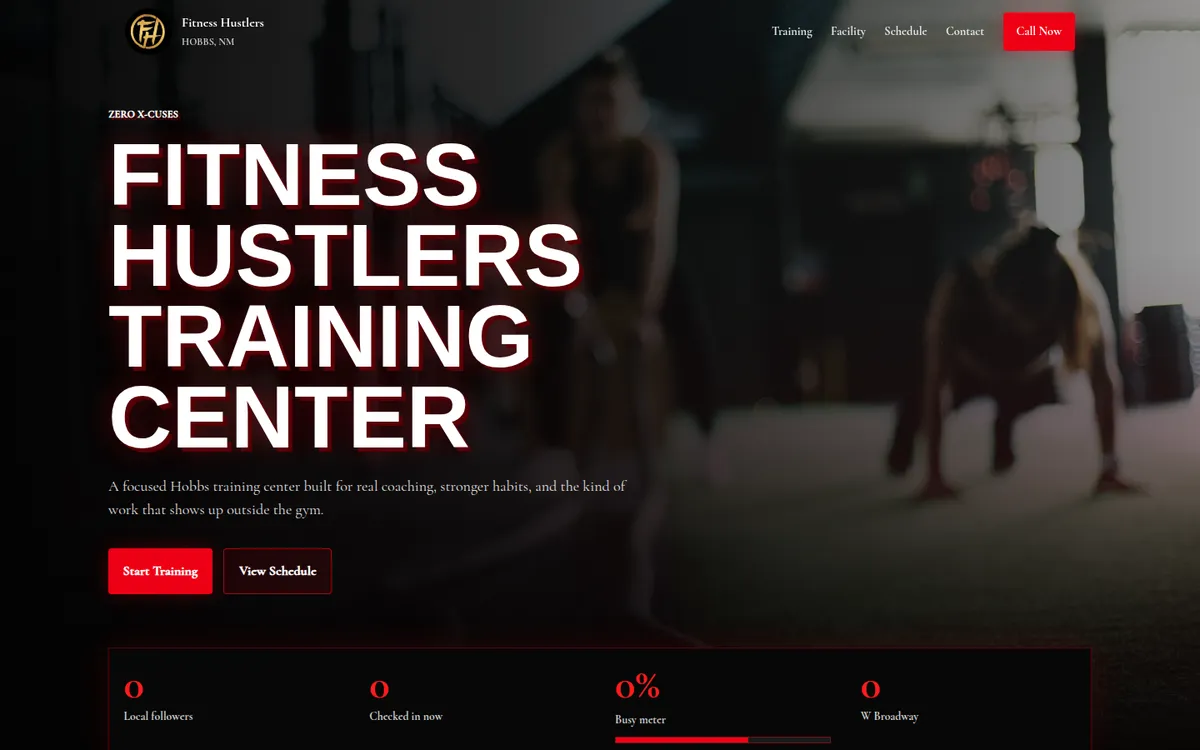 Homepage of the Fitness Hustlers website
